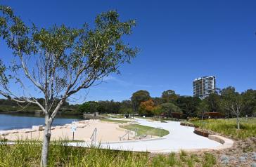 Park with a beach and trees