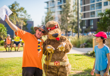Man with Dog Mascot