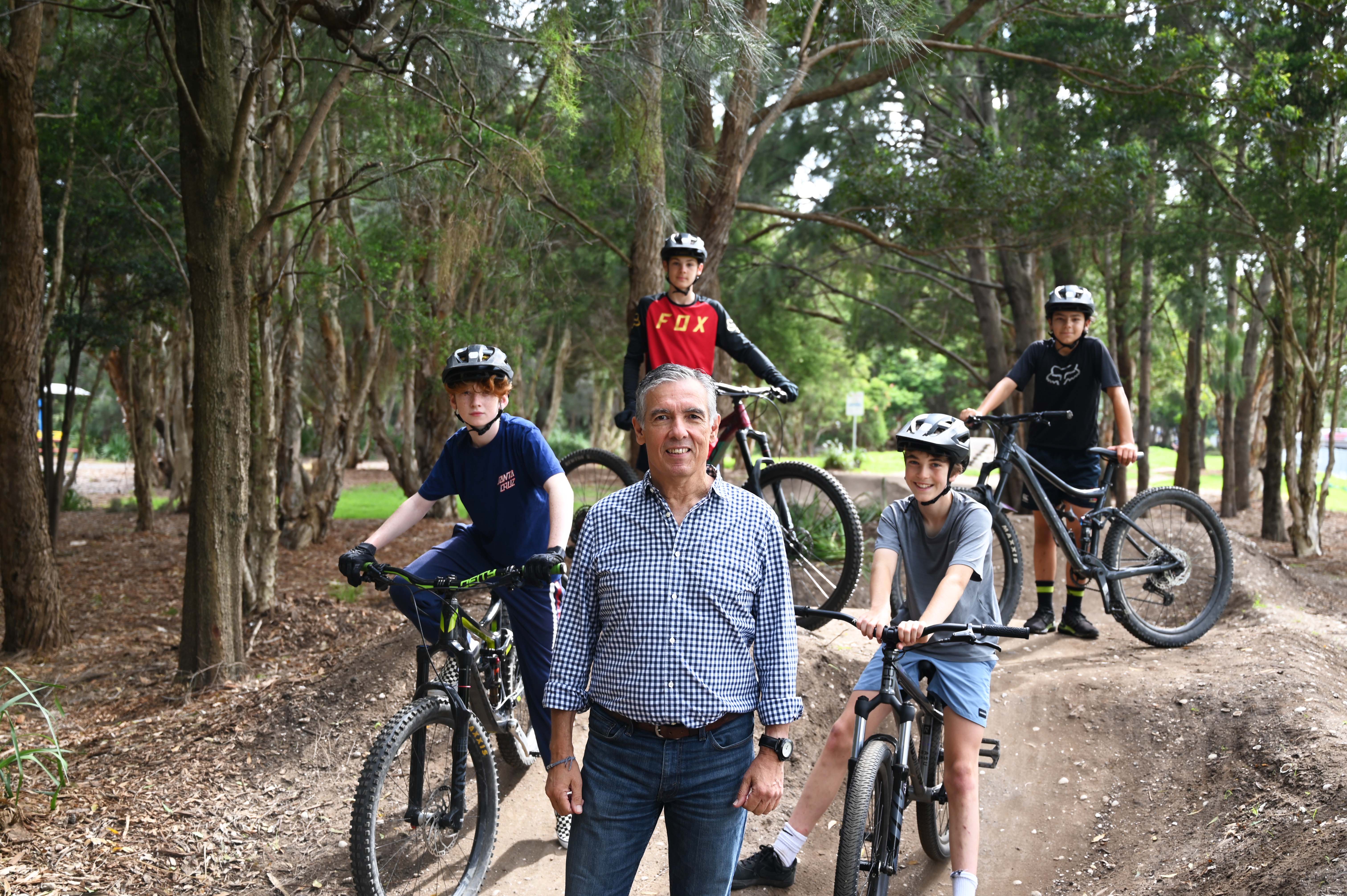 Mayor Angelo Tsirekas with local children at the Timbrell Park BMX track