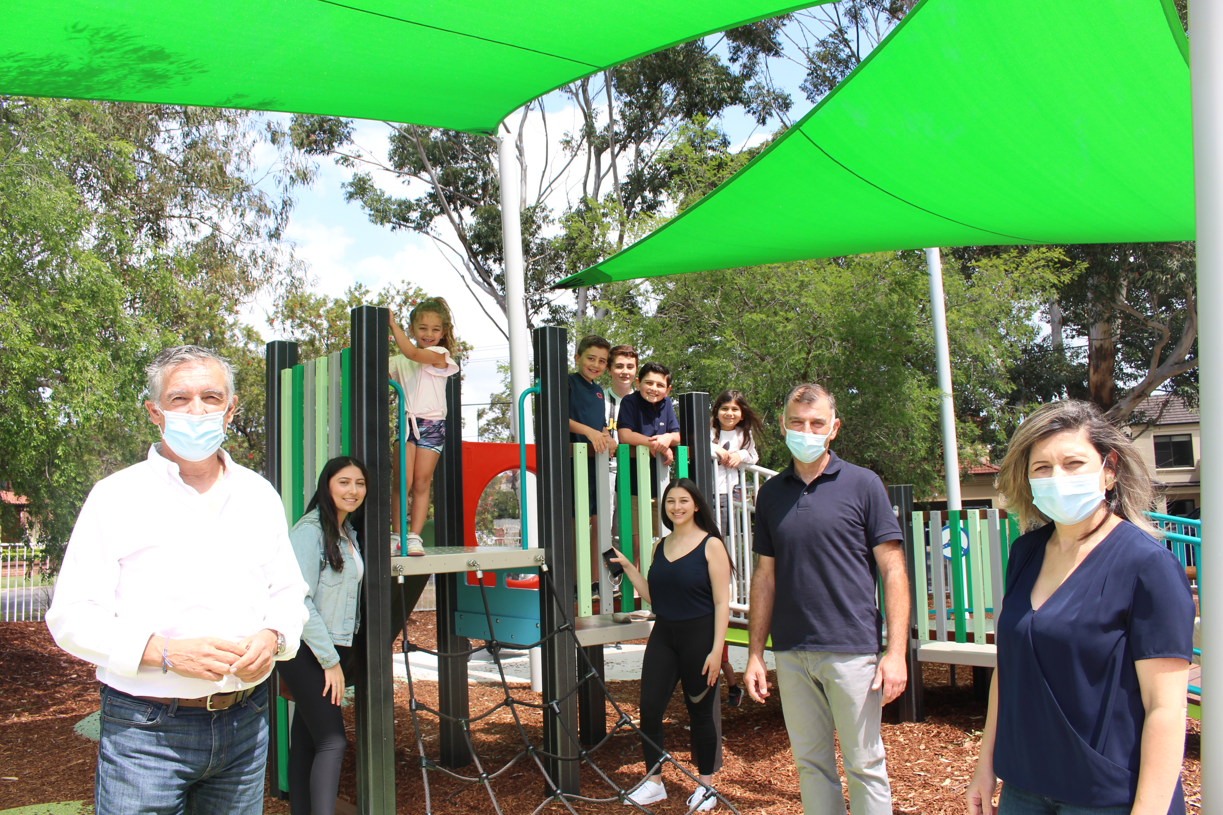 Mayor Angelo Tsirekas with local family at Henley Park Playground in Concord