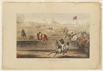 Painting of the 1844 'Five Dock Grand Steeple Chase' - a lively and humerous image as captured by the artist by 