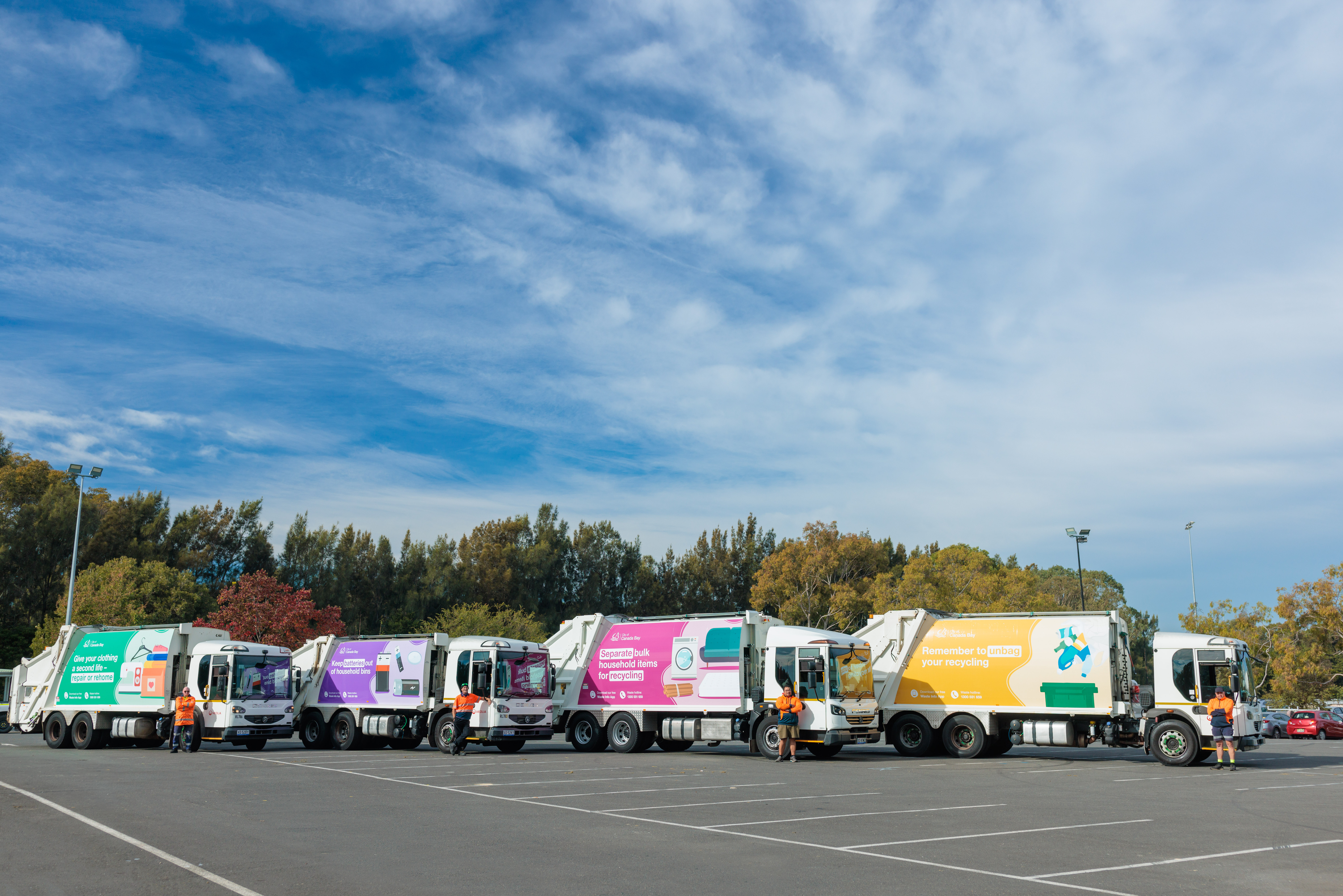Four waste collection trucks and drivers 