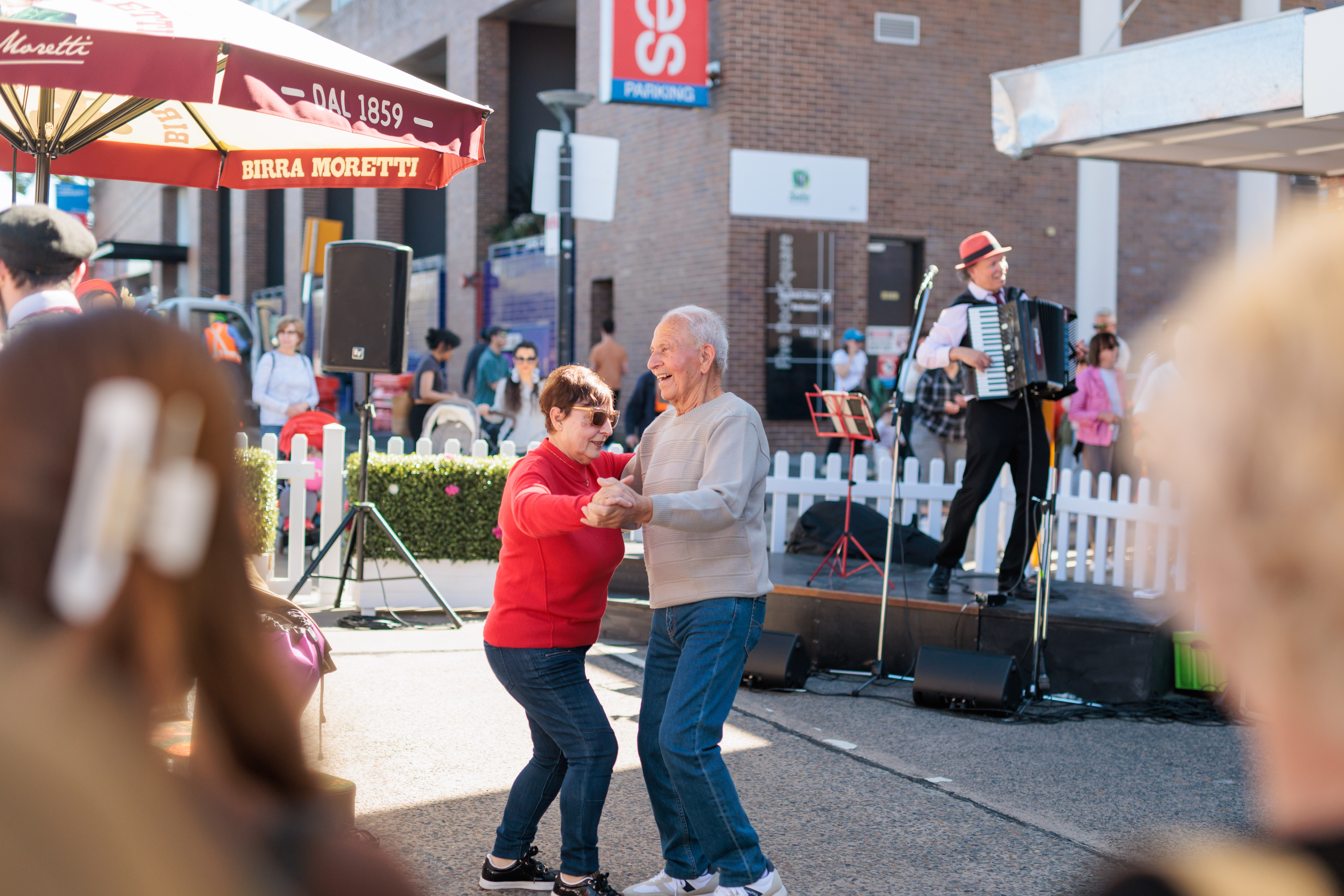 people dancing in beer garden