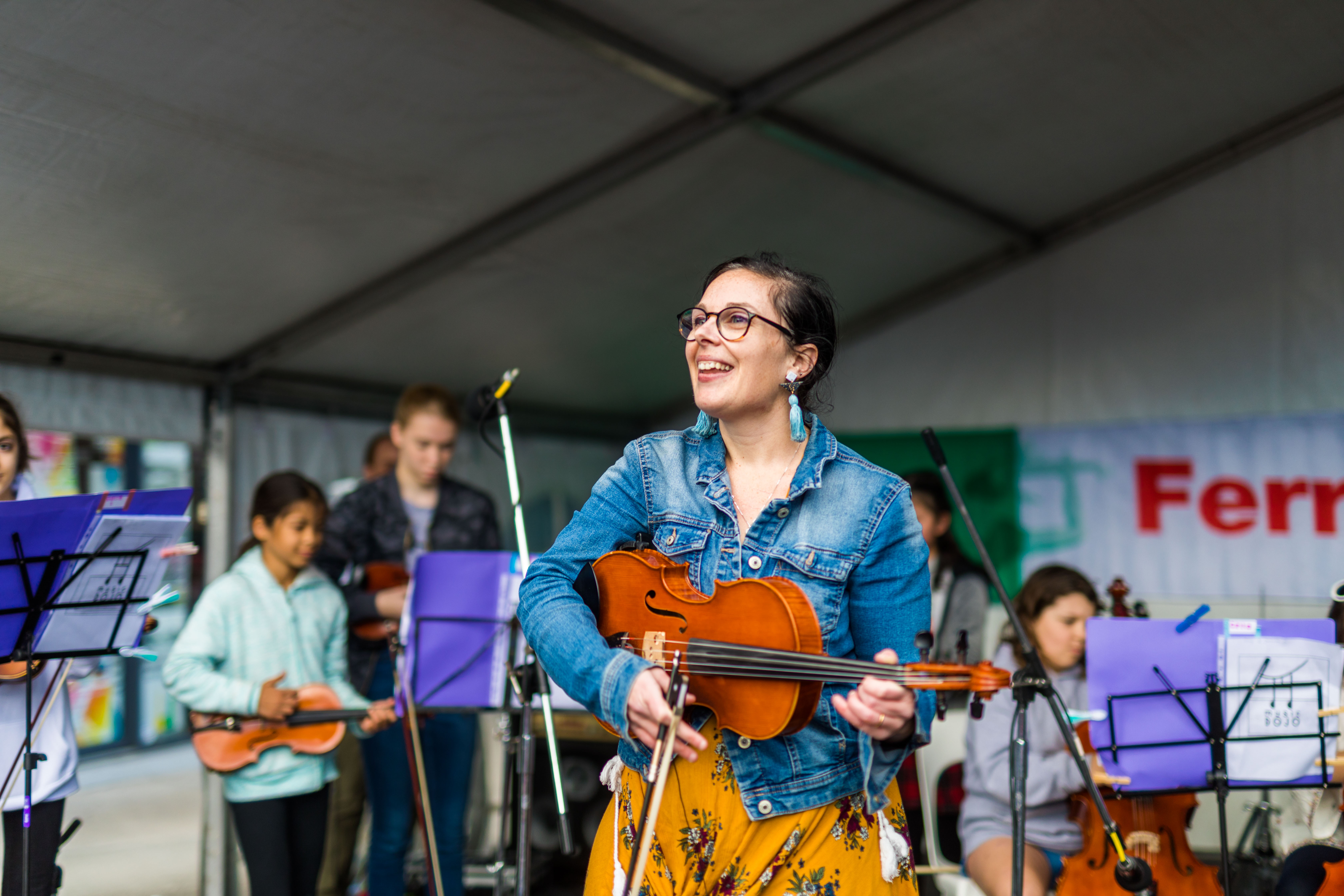 Woman performing on stage