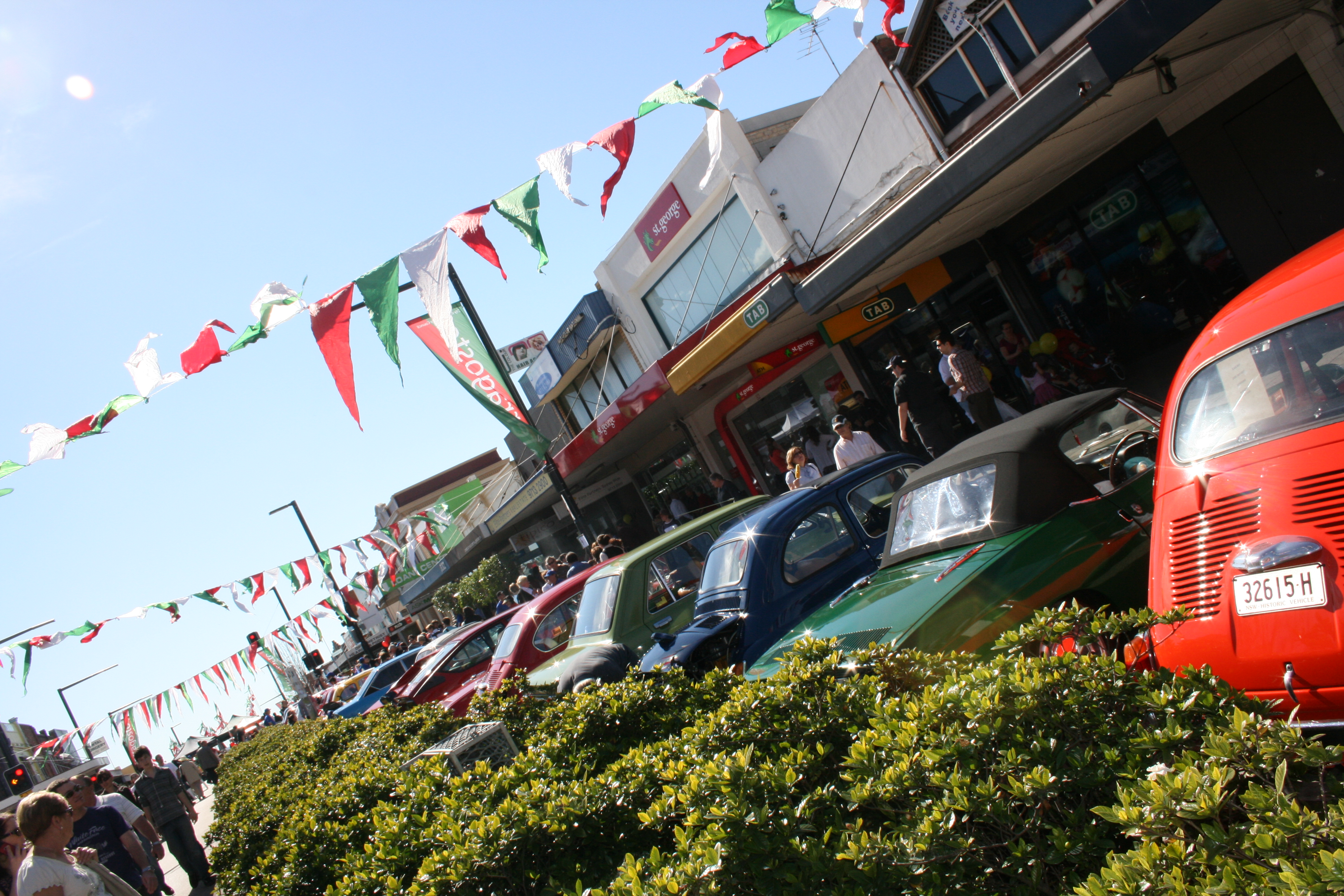 car display beside hedge