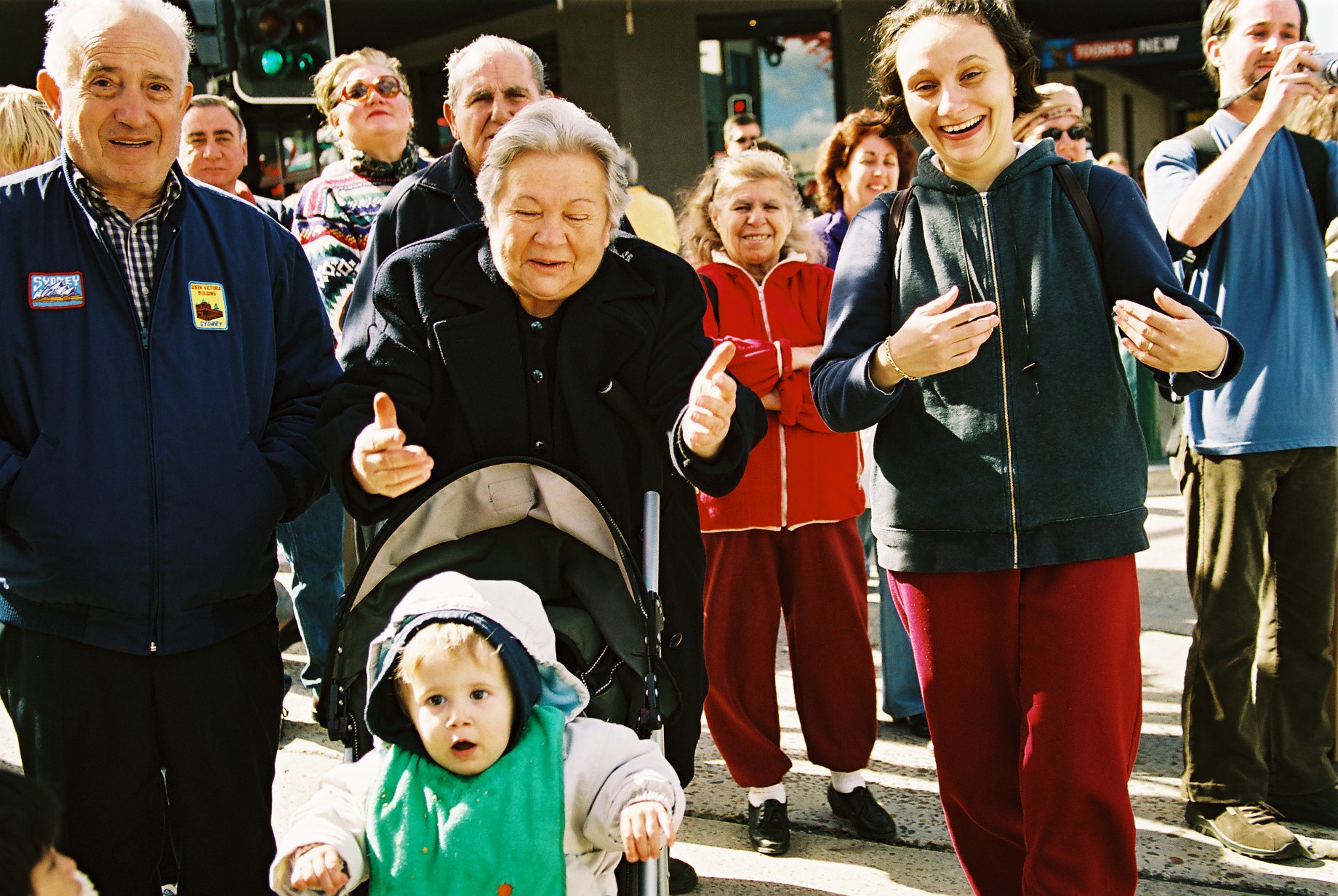 elderly and kid smiling 