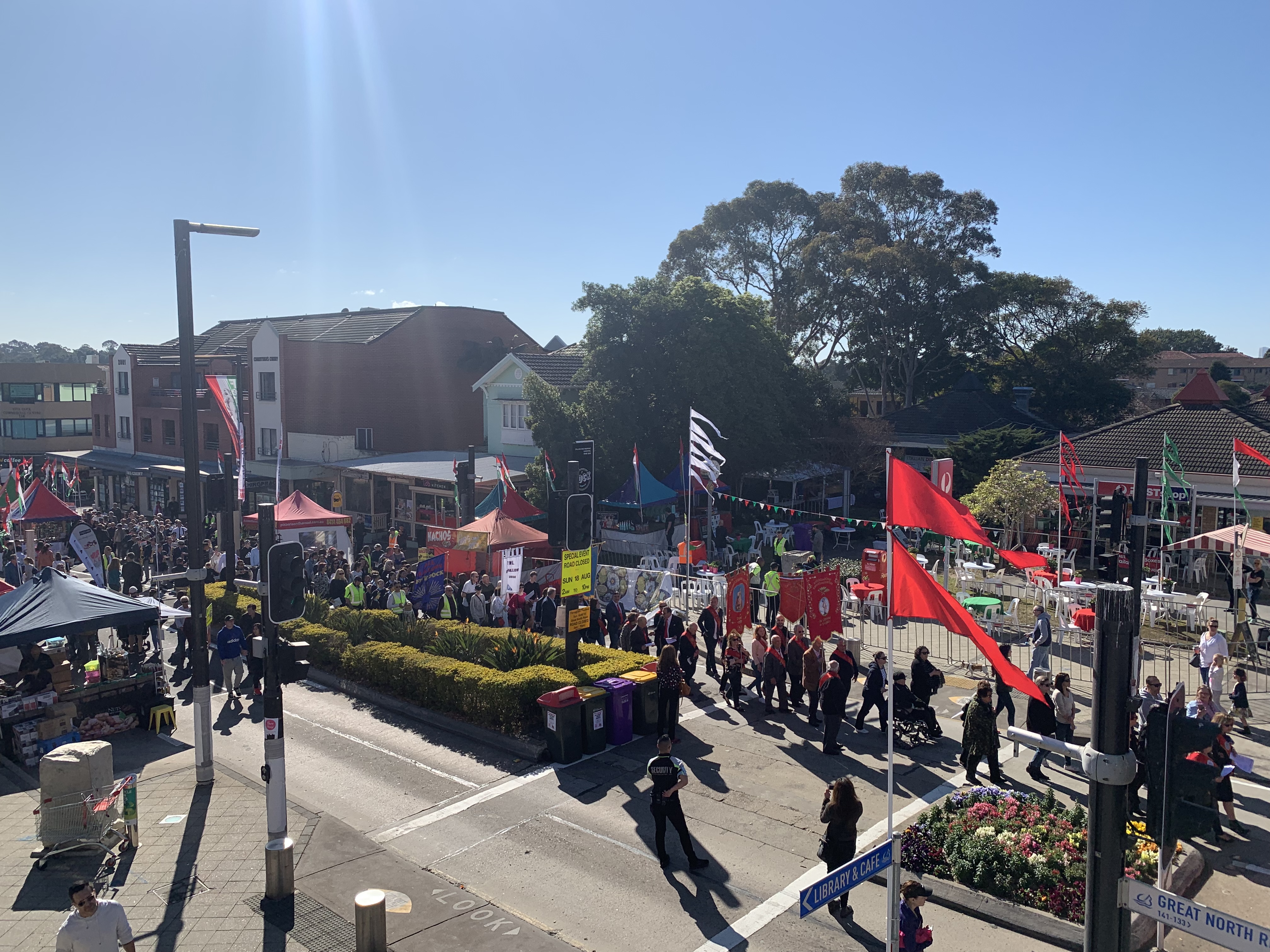 zoom out of procession