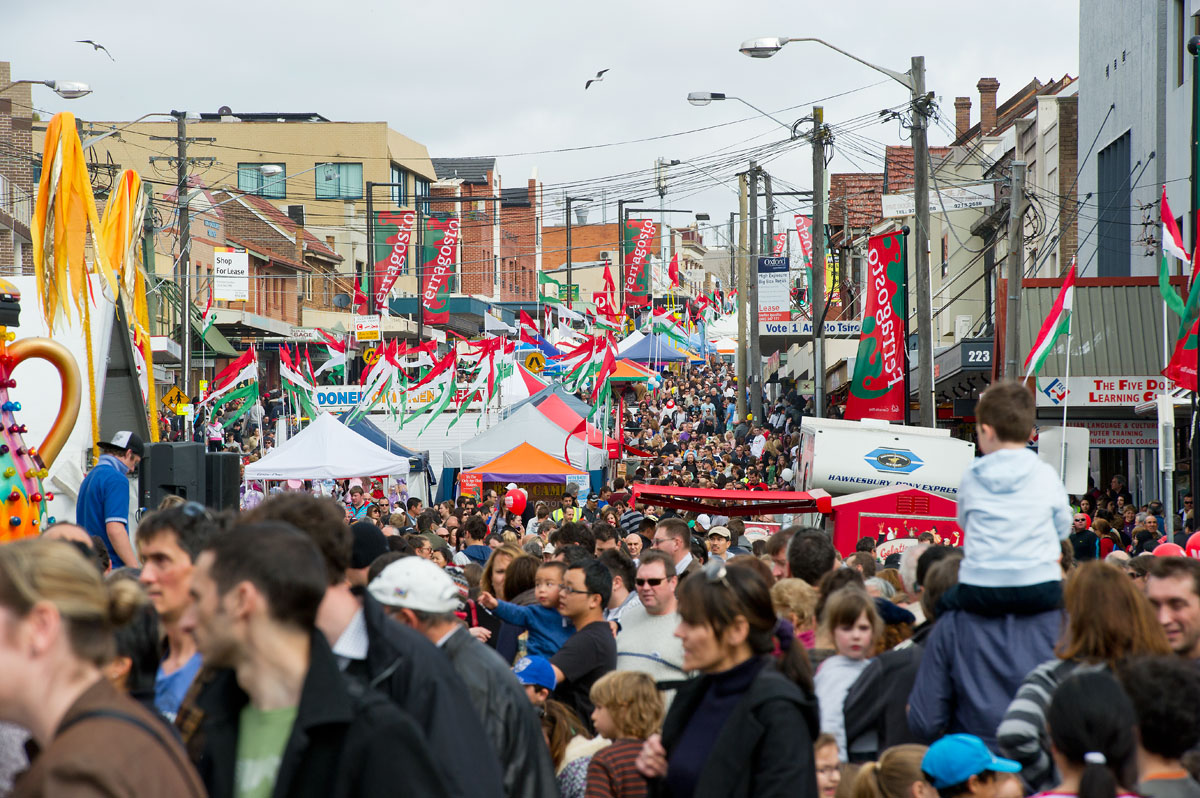 crowd and stalls at ferra