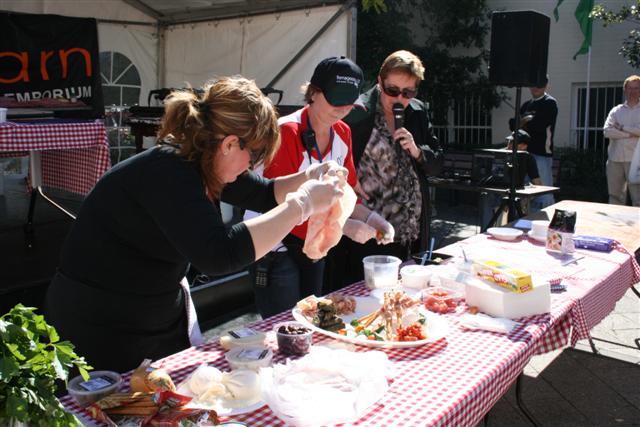ladies preparing food at table
