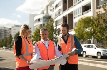 Mayor Tsirekas with Roads and Traffic staff