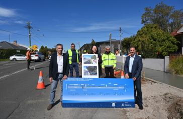 Mayor Angelo Tsirekas, Mayor John Faker and others at Broughton St Cycleway