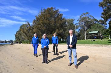Mayor Angelo Tsirekas with Jasmine Payget, Nell Graham and Nadia Young from the Parramatta River Catchment Group