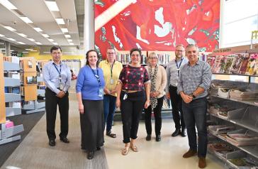 Library staff with Mayor Angelo Tsirekas at Concord Library