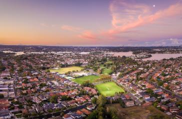 Panoramic aerial shot of the City of Canada Bay