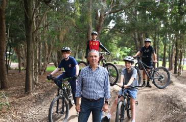 Mayor Angelo Tsirekas with local children Nicholas, Louis, Jude and Hugh.