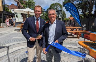 The Minister for Infrastructure, Cities and Active Transport the Hon. Rob Stokes MP and City of Canada Bay Mayor Angelo Tsirekas cut the ribbon on the new space at Church Street 