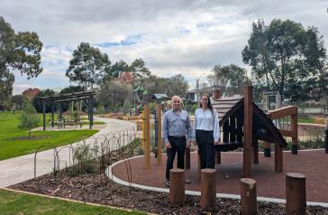 Mayor with Council staff member at park